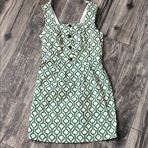 Monteau White Mini Dress with Green Geometric Print